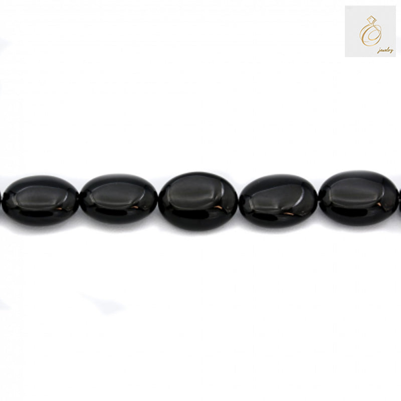 Black Agate Flat Oval Size 10x14mm 38-40cmStrand - Image