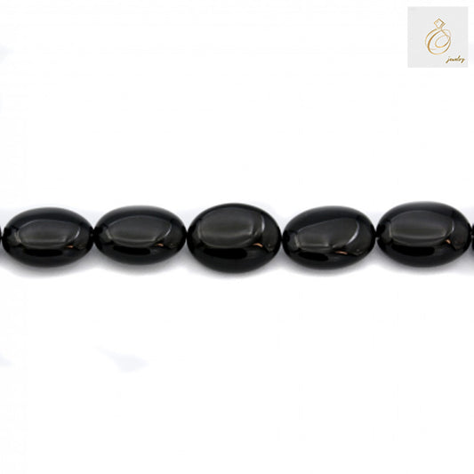 Black Agate Flat Oval Size 10x14mm 38-40cmStrand - Image