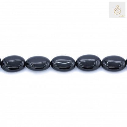Black Agate Flat Oval Beads Strand - 13x18mm - 38-40cm Long