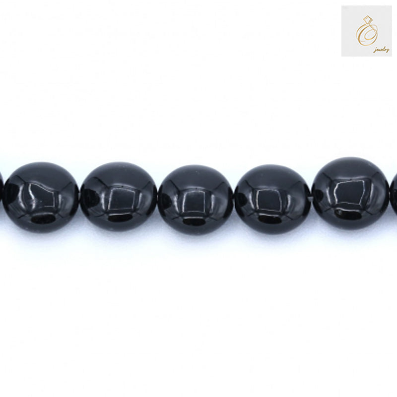 Black Agate Flat Round Beads Strand - 10mm Size | Premium Gemstone Beads for DIY Jewelry