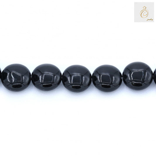 Black Agate Flat Round Beads Strand - 10mm Size | Premium Gemstone Beads for DIY Jewelry