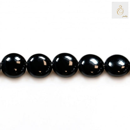 Black Agate Flat Round Size 8mm 38-40cmStrand - Premium Quality