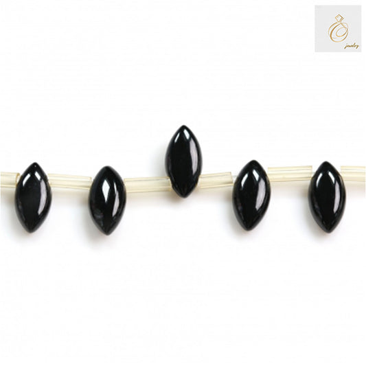 Black Agate Olive 5x10mm Gemstone Beads - Close-up view of individual oval beads on strand showing detail and quality