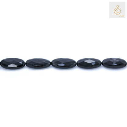 Black Agate Oval Faceted Size 15x30mm 38-40cm Strand 19 - Single strand display