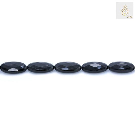 Black Agate Oval Faceted Size 15x30mm 38-40cm Strand 19 - Single strand display