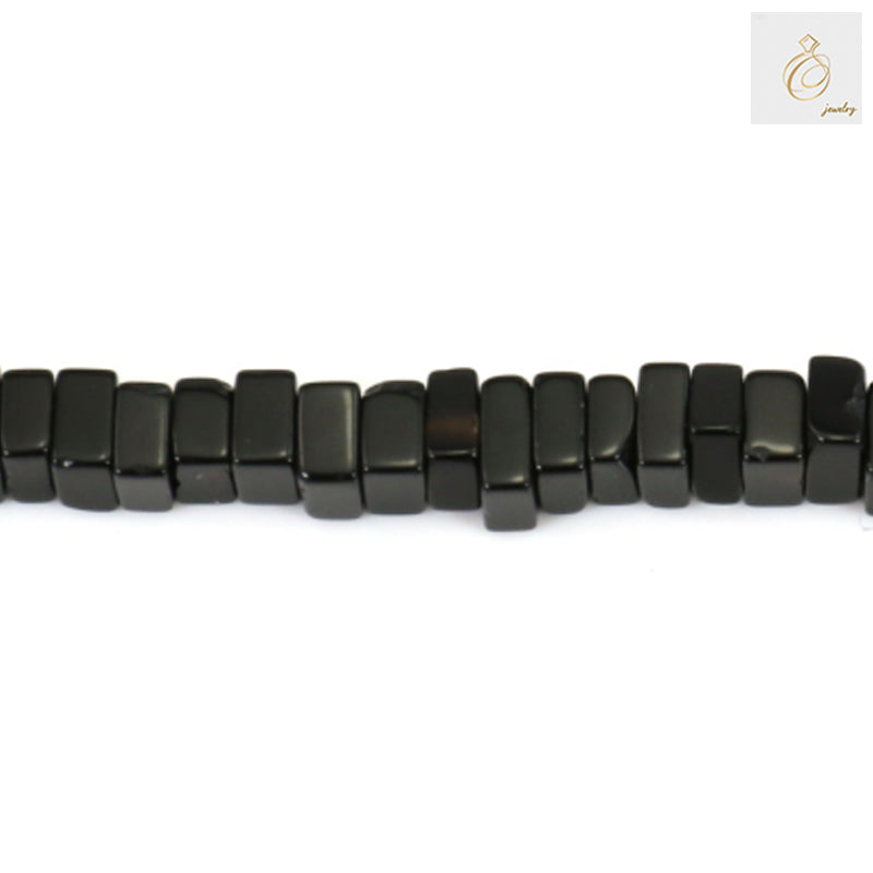Black Agate Square Beads - 2x4mm - Single strand detail view for jewelry making