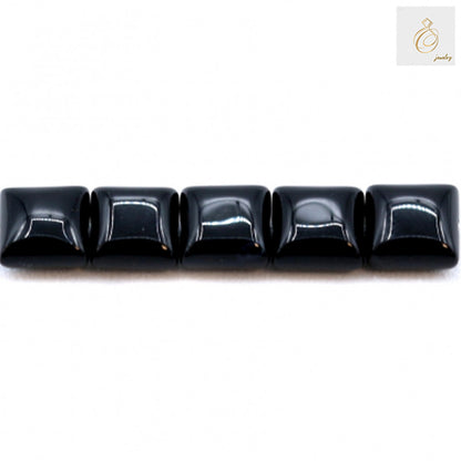 Black Agate Square Size 6mm beads close-up view - Perfect square cut black agate beads for professional nail art designs