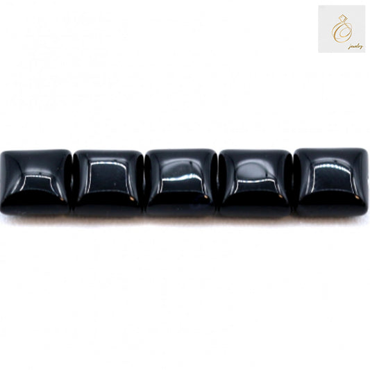 Black Agate Square Size 6mm beads close-up view - Perfect square cut black agate beads for professional nail art designs