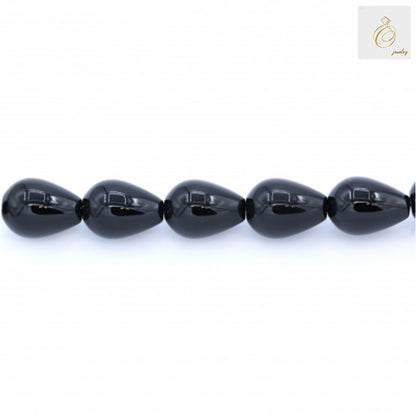Black Agate Teardrop Gemstone Beads - Single strand detail view of 13x18mm beads