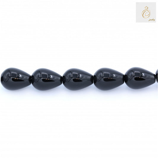 Black Agate Teardrop Gemstone Beads - Single strand detail view of 13x18mm beads