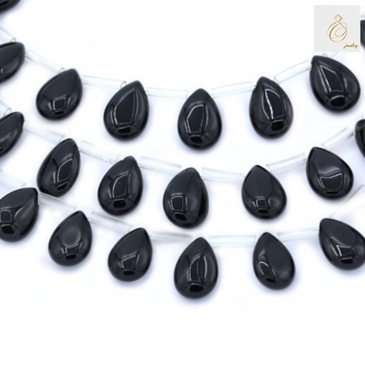 Black Agate Teardrop Gemstone Strand - 8x12mm, 38-40cm Long