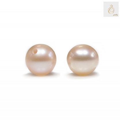 Champagne freshwater cultured pearls half drilled round 6-6.5mm - main product image showing pearl luster and color
