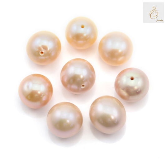 Champagne freshwater cultured pearls half drilled round 6-6.5mm - detailed view showing size and drilling