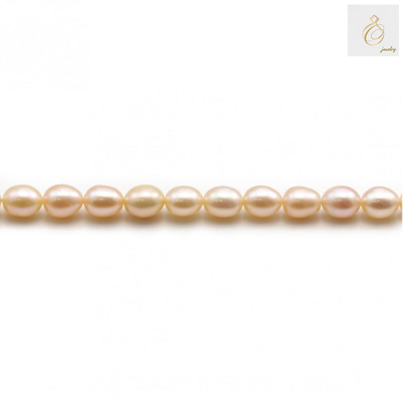 Champagne freshwater cultured pearl necklace with oval 6-8mm pearls, 39-40cm length
