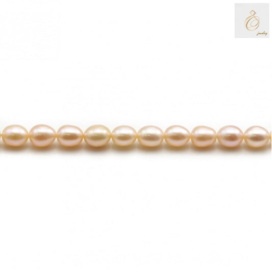 Champagne freshwater cultured pearl necklace with oval 6-8mm pearls, 39-40cm length
