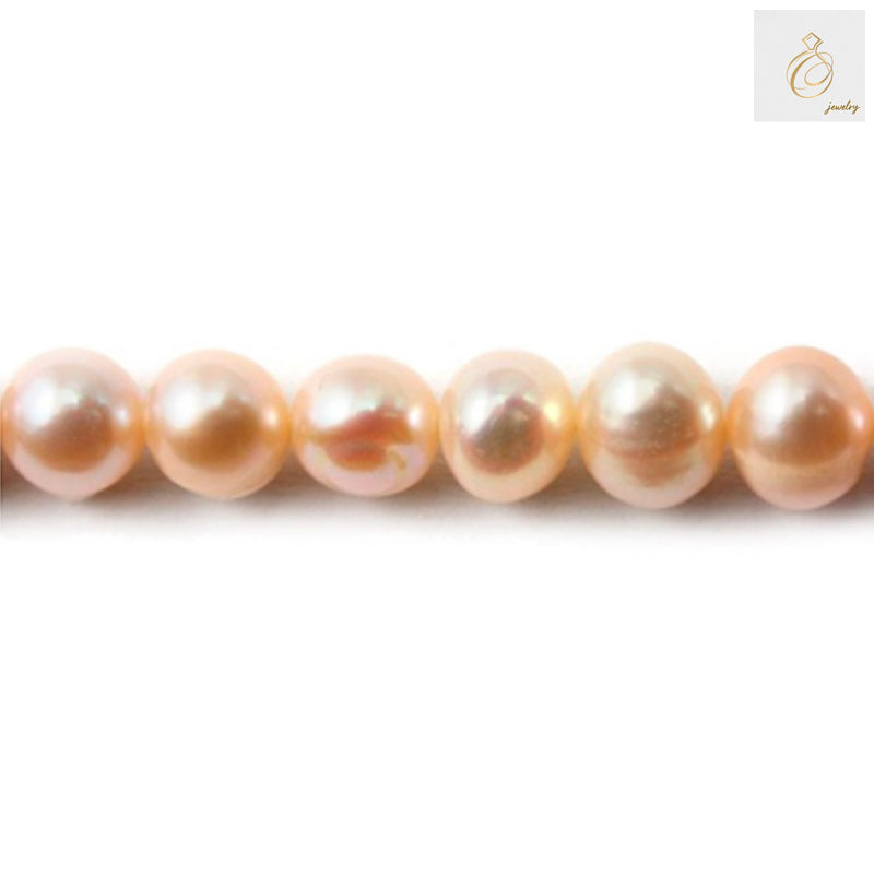 Champagne freshwater cultured pearl necklace with oval 7-8mm pearls, 39-40cm length