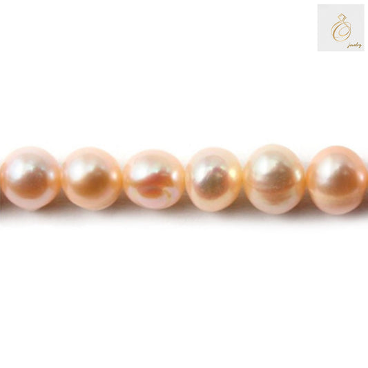Champagne freshwater cultured pearl necklace with oval 7-8mm pearls, 39-40cm length