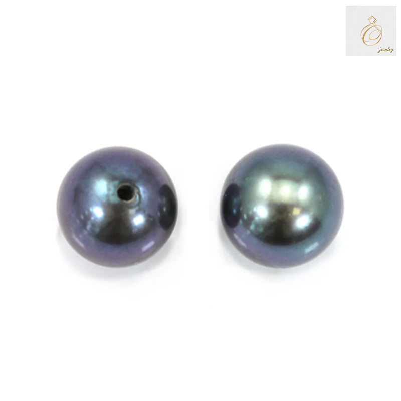 Dark blue freshwater cultured pearls, half-drilled round beads 4.5-5mm diameter, pack of 10 pieces for jewelry making