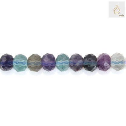 Close-up view of fluorite faceted abacus beads showing precision cut and 0.8mm holes"