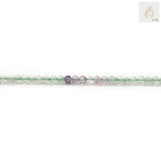 Natural fluorite faceted round beads 2mm with 0.3mm holes on white background"
"Close-up of premium fluorite gemstone beads showing faceted surface and clarity