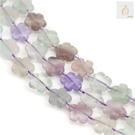 Natural fluorite flower beads 15mm round gemstone strand for jewelry making