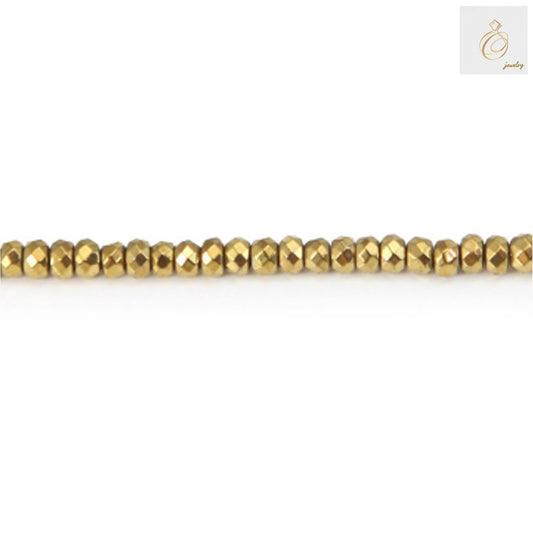 Golden hematite faceted abacus beads, 2x3mm size with 1mm hole, arranged on 39-40cm strand for jewelry making