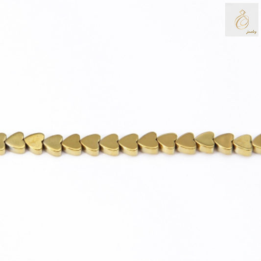 Golden hematite heart-shaped beads, 4mm size with 0.8mm holes, arranged on a 39-40cm strand for jewelry making