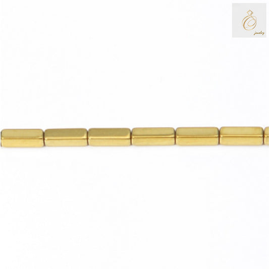 Golden hematite rectangle beads, 3x9mm size with 0.8mm hole, arranged on 39-40cm strand for jewelry making
