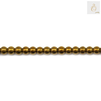 Golden hematite round beads 2mm diameter with metallic finish displayed on white background
