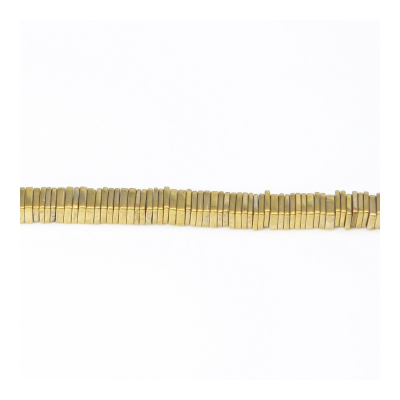 Golden hematite square beads, 1x2mm size with 0.8mm holes, arranged on a 39-40cm strand for jewelry making