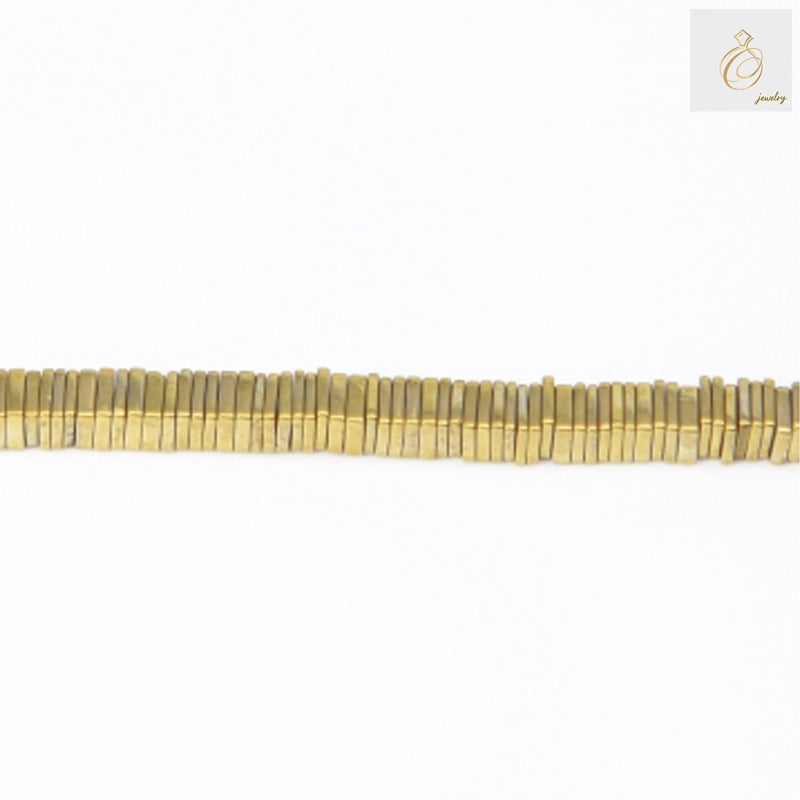 Golden hematite square beads 1x4mm with 0.8mm holes on 39-40cm strand for jewelry making