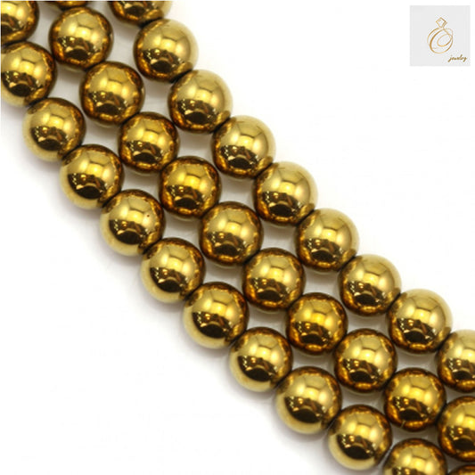 Golden hematite round beads 4mm with 1mm holes on 15.5 inch strand - full strand display for jewelry making