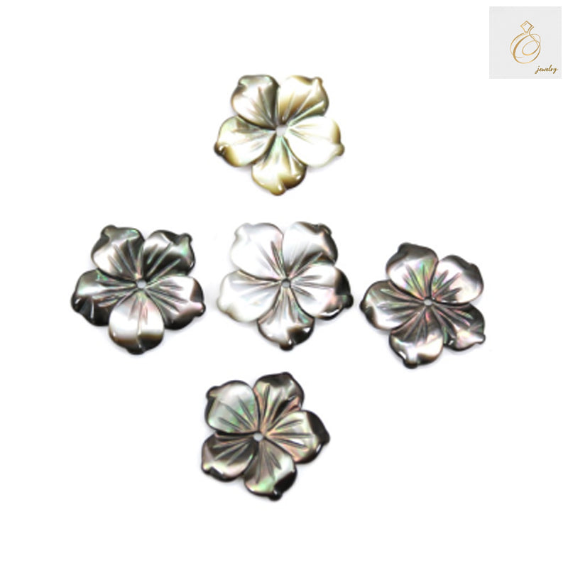 Gray mother of pearl flower charm 15mm - elegant jewelry making supply with natural luster