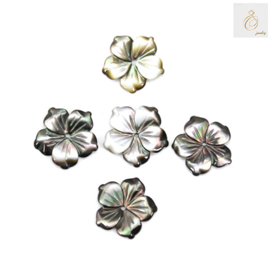 Gray mother of pearl flower charm 15mm - elegant jewelry making supply with natural luster