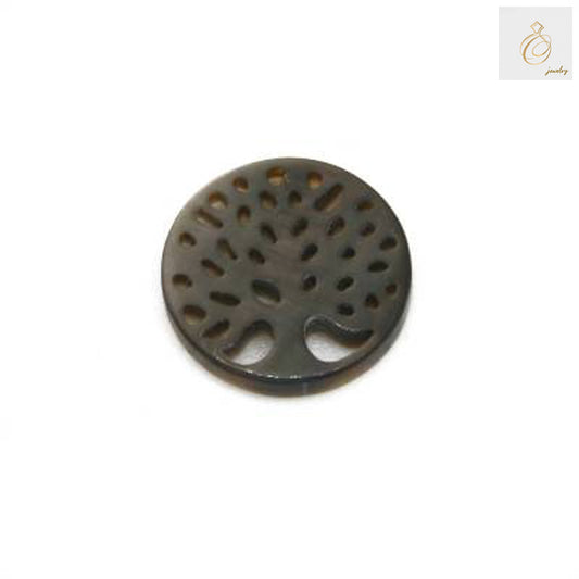 Describes the overall characteristics of the gray mother of pearl Tree of Life charm, including dimensions and usage