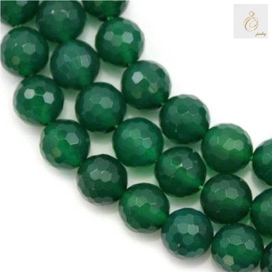 Green agate faceted round beads 12mm diameter on strand"
"Natural green agate gemstone beads with faceted cut