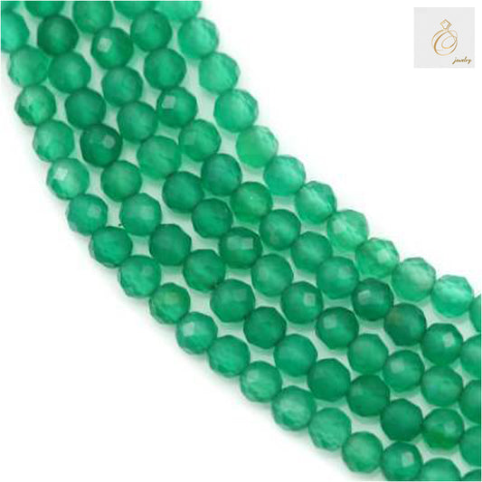 Green agate faceted round beads 3mm on strand for jewelry making"
"Natural green agate gemstone beads with faceted cut, 3mm diameter