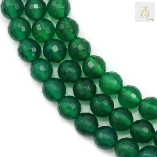 Green agate faceted round beads 6mm on white background"
"Natural green agate gemstone beads strand 15.5 inches