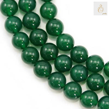 Green agate round beads 10mm diameter on white background"
"Natural green agate gemstone beads strand 39cm length