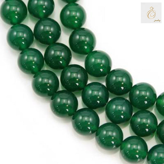 Green agate round beads 10mm diameter on white background"
"Natural green agate gemstone beads strand 39cm length