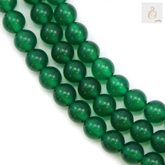 Green agate round beads 6mm diameter on white background"
"Natural green agate gemstone beads strand 39-40cm length