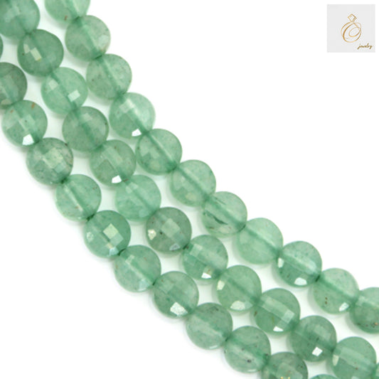 Green aventurine faceted flat round beads 4mm on white background"
"Natural green aventurine gemstone beads strand 39-40cm length"
"Faceted green aventurine beads for jewelry making, 4mm size
