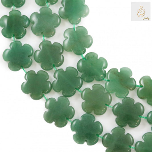 Fleur d'aventurine verte, taille 20 x 20 mm, fil de 39 à 40 cm