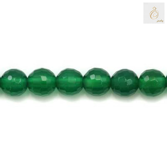 Faceted green agate round beads showing natural patterns and translucent color