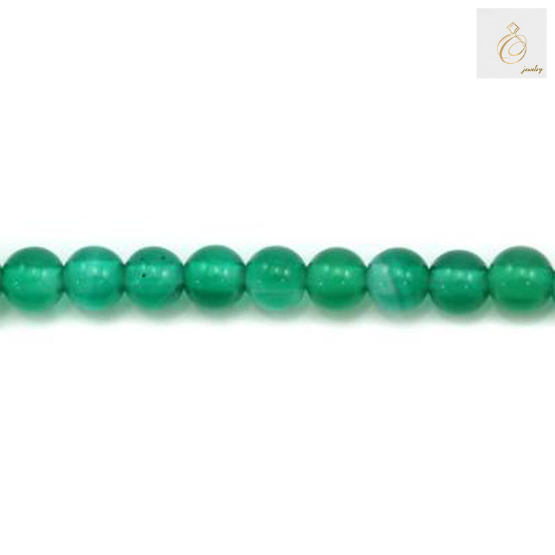Close-up view of 3mm green agate round beads showing smooth polished surface"
"Green agate beads detail highlighting natural stone patterns and color variations