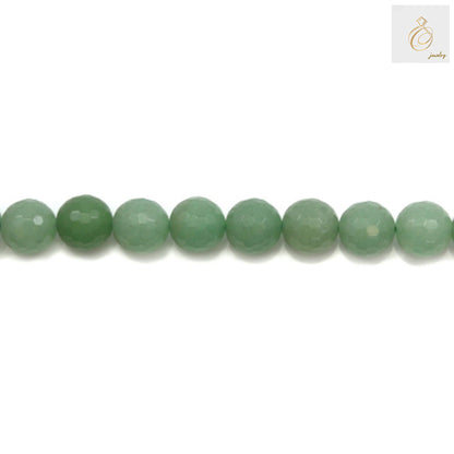 Close-up view of Green Aventurine 12mm faceted round beads showing natural stone texture and sparkle