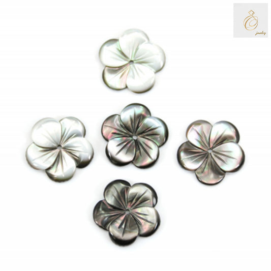 Grey mother of pearl flower charm, 15mm diameter, elegant natural finish for jewelry making