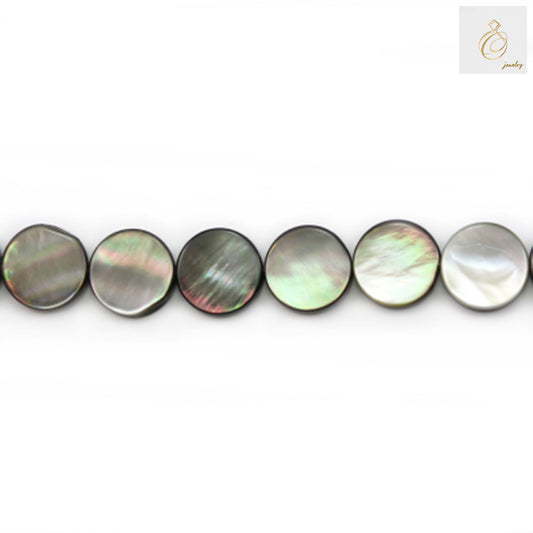 Grey mother of pearl shell beads 12mm flat round shape for jewelry making