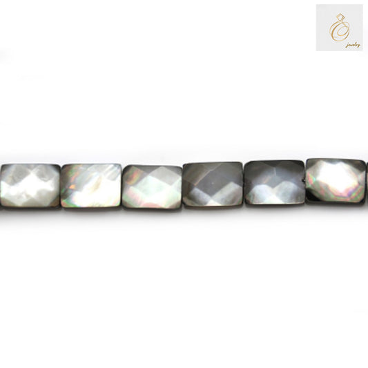 Grey mother of pearl shell beads strand, faceted rectangle shape 10x14mm, jewelry making supplies