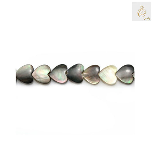 Grey mother of pearl heart-shaped beads strand, 6mm size, natural shell beads for jewelry making